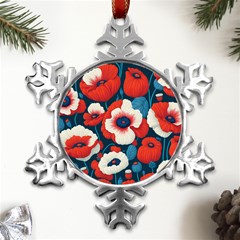 Red Poppies Flowers Art Nature Pattern Metal Small Snowflake Ornament by Maspions