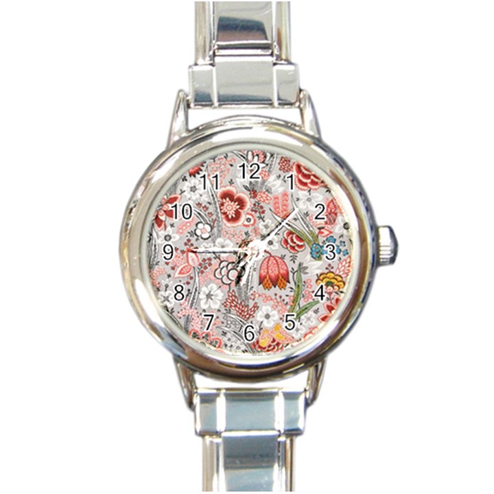 Vintage Floral Flower Art Nature Blooming Blossom Botanical Botany Pattern Round Italian Charm Watch