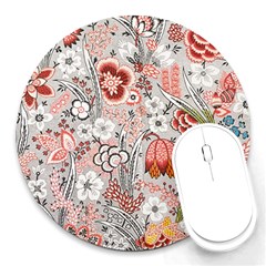 Vintage Floral Flower Art Nature Blooming Blossom Botanical Botany Pattern Round Mousepad