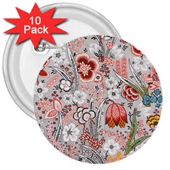 Vintage Floral Flower Art Nature Blooming Blossom Botanical Botany Pattern 3  Buttons (10 Pack) 