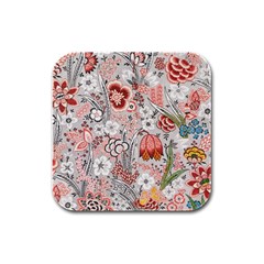 Vintage Floral Flower Art Nature Blooming Blossom Botanical Botany Pattern Rubber Square Coaster (4 Pack)