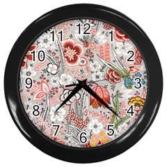 Vintage Floral Flower Art Nature Blooming Blossom Botanical Botany Pattern Wall Clock (black) by Maspions