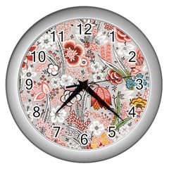 Vintage Floral Flower Art Nature Blooming Blossom Botanical Botany Pattern Wall Clock (silver) by Maspions