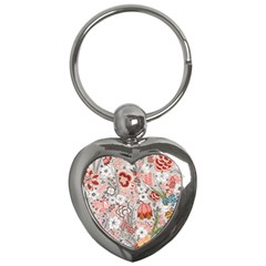 Vintage Floral Flower Art Nature Blooming Blossom Botanical Botany Pattern Key Chain (heart) by Maspions