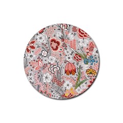 Vintage Floral Flower Art Nature Blooming Blossom Botanical Botany Pattern Rubber Round Coaster (4 Pack)