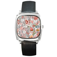 Vintage Floral Flower Art Nature Blooming Blossom Botanical Botany Pattern Square Metal Watch