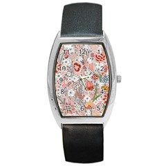 Vintage Floral Flower Art Nature Blooming Blossom Botanical Botany Pattern Barrel Style Metal Watch