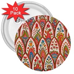 Vintage Pattern Fabric Floral Flowers European Nature 3  Buttons (10 Pack) 