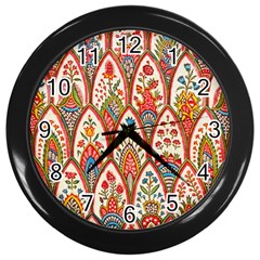 Vintage Pattern Fabric Floral Flowers European Nature Wall Clock (black) by Maspions