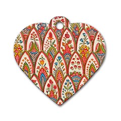 Vintage Pattern Fabric Floral Flowers European Nature Dog Tag Heart (one Side) by Maspions