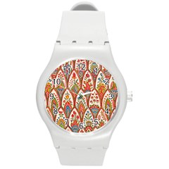 Vintage Pattern Fabric Floral Flowers European Nature Round Plastic Sport Watch (m)