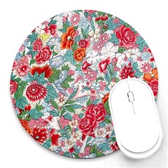 Flower Bloom Blossom Botanical Color Colorful Colour Element Digital Floral Floral Pattern Round Mousepad by Maspions