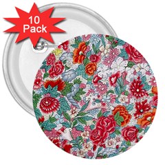 Flower Bloom Blossom Botanical Color Colorful Colour Element Digital Floral Floral Pattern 3  Buttons (10 Pack) 