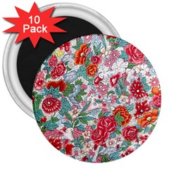 Flower Bloom Blossom Botanical Color Colorful Colour Element Digital Floral Floral Pattern 3  Magnets (10 Pack) 