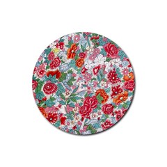 Flower Bloom Blossom Botanical Color Colorful Colour Element Digital Floral Floral Pattern Rubber Round Coaster (4 Pack) by Maspions