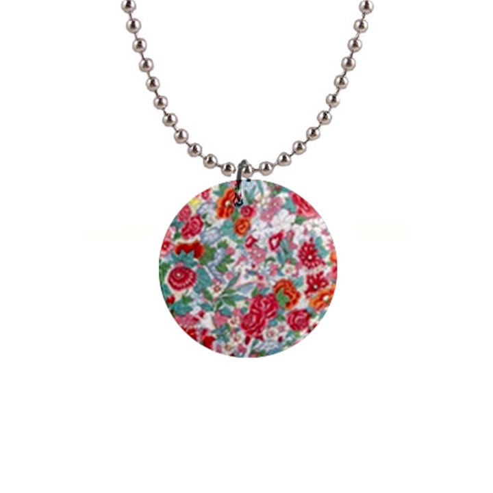 Flower Bloom Blossom Botanical Color Colorful Colour Element Digital Floral Floral Pattern 1  Button Necklace