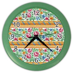 Flower Pattern Art Vintage Blooming Blossom Botanical Nature Famous Color Wall Clock by Maspions