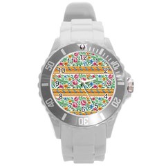 Flower Pattern Art Vintage Blooming Blossom Botanical Nature Famous Round Plastic Sport Watch (l) by Maspions