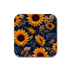 Flowers Pattern Spring Bloom Blossom Rose Nature Flora Floral Plant Rubber Square Coaster (4 Pack)