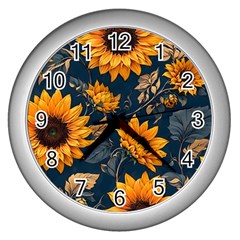 Flowers Pattern Spring Bloom Blossom Rose Nature Flora Floral Plant Wall Clock (silver) by Maspions