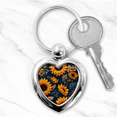 Flowers Pattern Spring Bloom Blossom Rose Nature Flora Floral Plant Key Chain (heart)