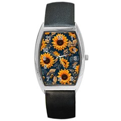 Flowers Pattern Spring Bloom Blossom Rose Nature Flora Floral Plant Barrel Style Metal Watch