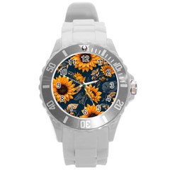 Flowers Pattern Spring Bloom Blossom Rose Nature Flora Floral Plant Round Plastic Sport Watch (l)