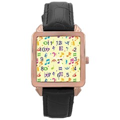 Seamless Pattern Musical Note Doodle Symbol Rose Gold Leather Watch  by Apen