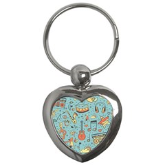 Seamless Pattern Musical Instruments Notes Headphones Player Key Chain (heart) by Apen