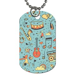 Seamless Pattern Musical Instruments Notes Headphones Player Dog Tag (one Side) by Apen