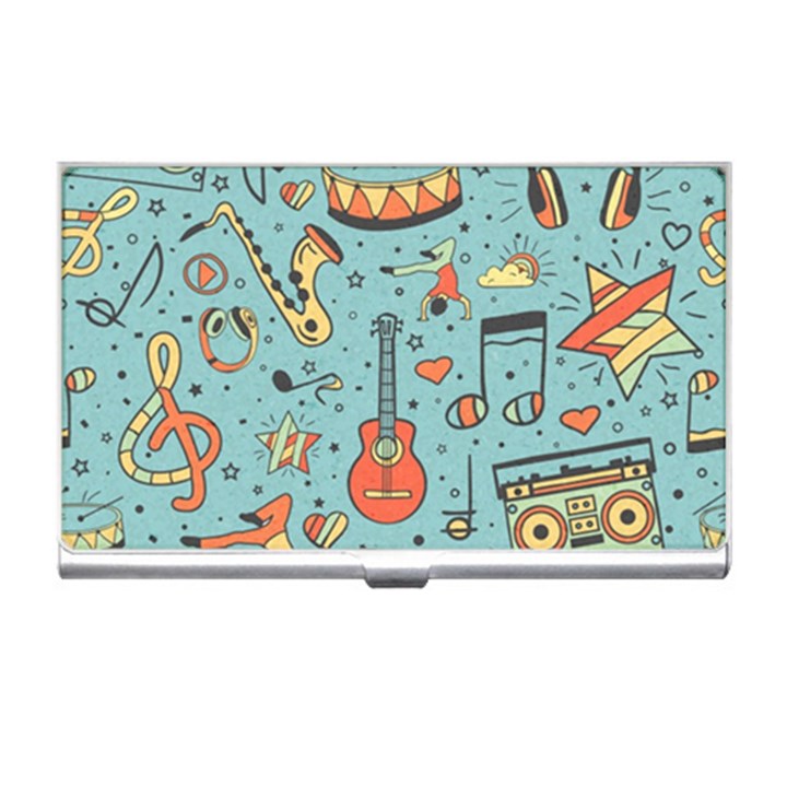 Seamless Pattern Musical Instruments Notes Headphones Player Business Card Holder