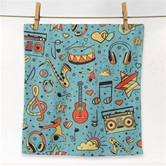 Seamless Pattern Musical Instruments Notes Headphones Player Face Towel by Apen