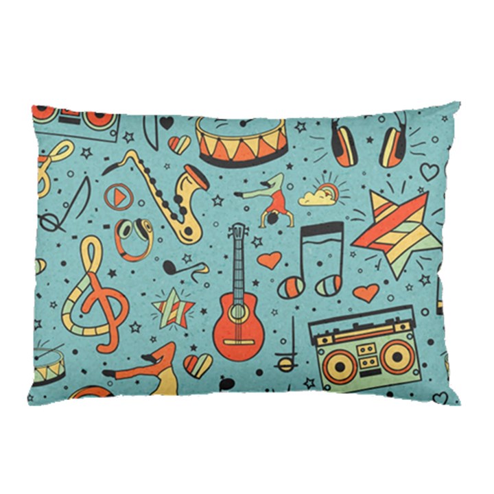 Seamless Pattern Musical Instruments Notes Headphones Player Pillow Case