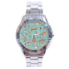 Seamless Pattern Musical Instruments Notes Headphones Player Stainless Steel Analogue Watch by Apen