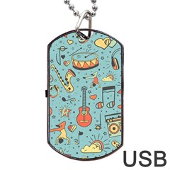 Seamless Pattern Musical Instruments Notes Headphones Player Dog Tag Usb Flash (one Side) by Apen