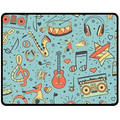 Seamless Pattern Musical Instruments Notes Headphones Player Two Sides Fleece Blanket (medium) by Apen