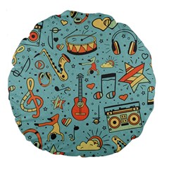 Seamless Pattern Musical Instruments Notes Headphones Player Large 18  Premium Flano Round Cushions by Apen