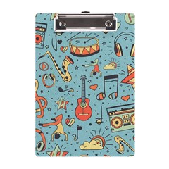 Seamless Pattern Musical Instruments Notes Headphones Player A5 Acrylic Clipboard by Apen