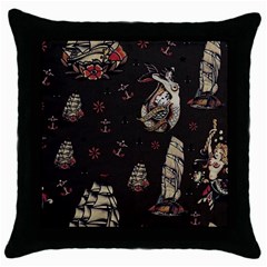 Vintage Tattoos Nautical Throw Pillow Case (black) by Apen