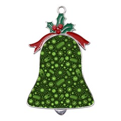 Seamless Pattern With Viruses Metal Holly Leaf Bell Ornament by Apen