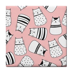 Cute Cats Cartoon Seamless-pattern Tile Coaster by Apen