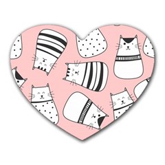 Cute Cats Cartoon Seamless-pattern Heart Mousepad by Apen