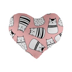 Cute Cats Cartoon Seamless-pattern Standard 16  Premium Flano Heart Shape Cushions by Apen