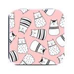 Cute Cats Cartoon Seamless-pattern Square Metal Box (Black) Front