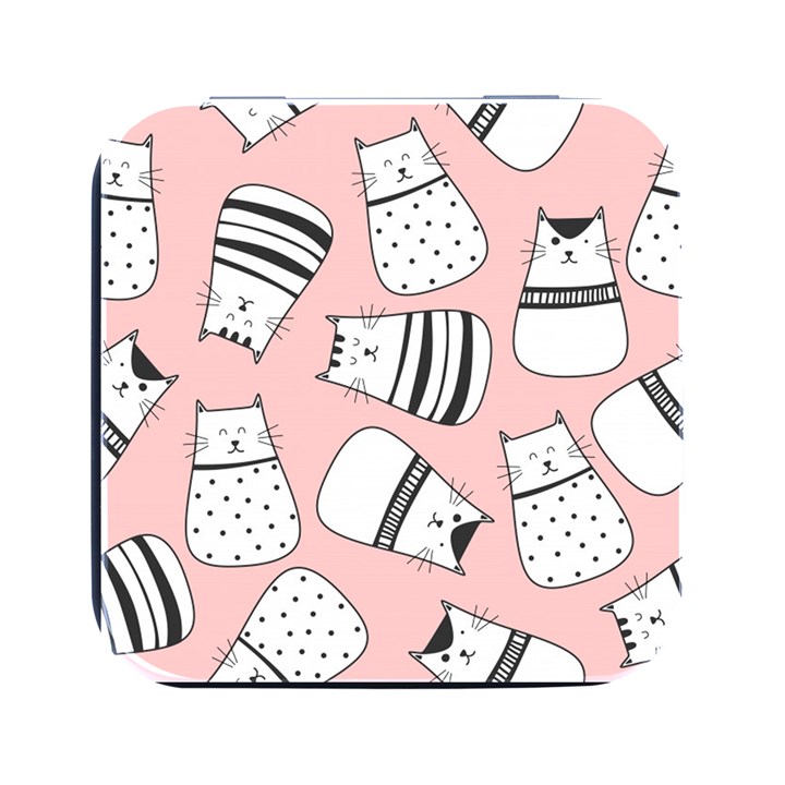 Cute Cats Cartoon Seamless-pattern Square Metal Box (Black)