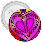 Stained Glass Love Heart 3  Buttons Front