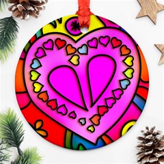 Stained Glass Love Heart Ornament (round) by Apen