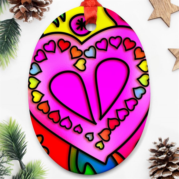 Stained Glass Love Heart Ornament (Oval)