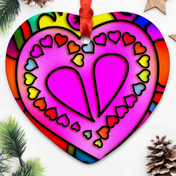 Stained Glass Love Heart Ornament (Heart)