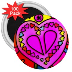 Stained Glass Love Heart 3  Magnets (100 Pack) by Apen